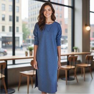 Emerson Fry Longsleeve Midi Knee Length Organic Shirt Dress, Navy Blue, SZ XXS‎